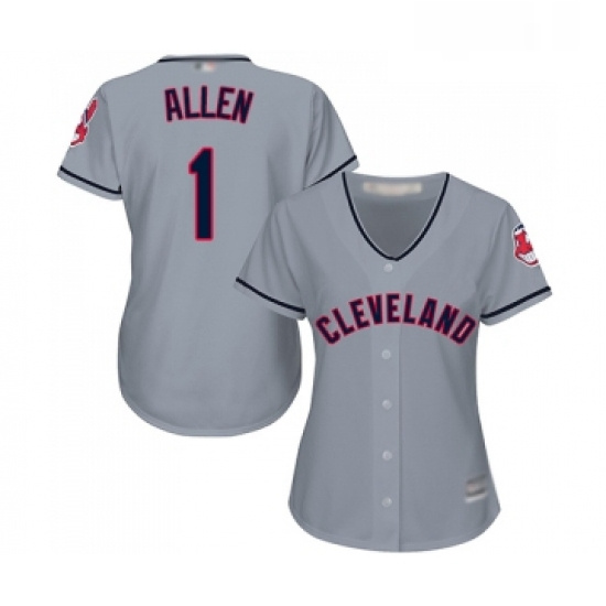 Womens Cleveland Indians 1 Greg Allen Replica Grey Road Cool Base Baseball Jersey