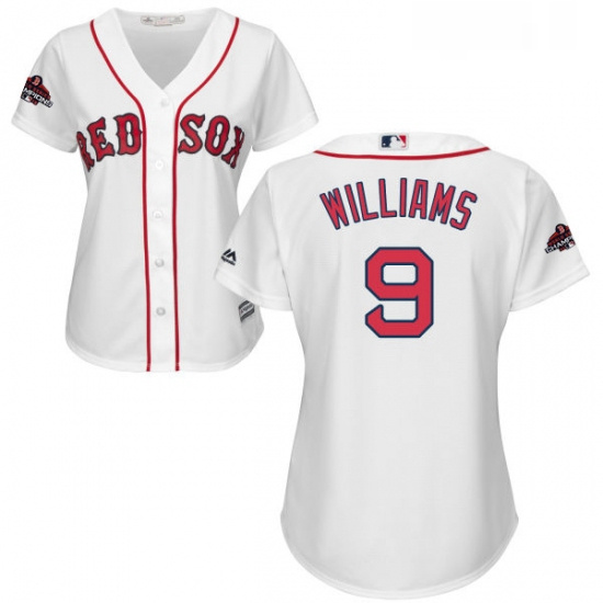 Womens Majestic Boston Red Sox 9 Ted Williams Authentic White Home 2018 World Series Champions MLB J