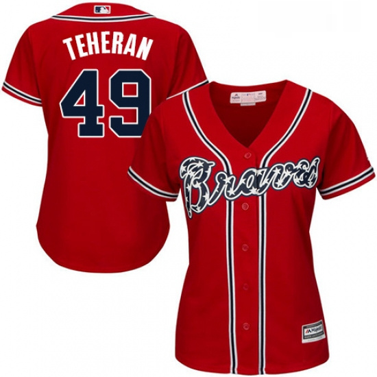 Womens Majestic Atlanta Braves 49 Julio Teheran Replica Red Alte