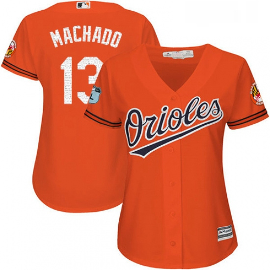 Womens Majestic Baltimore Orioles 13 Manny Machado Authentic Orange 2017 Spring Training Cool Base M