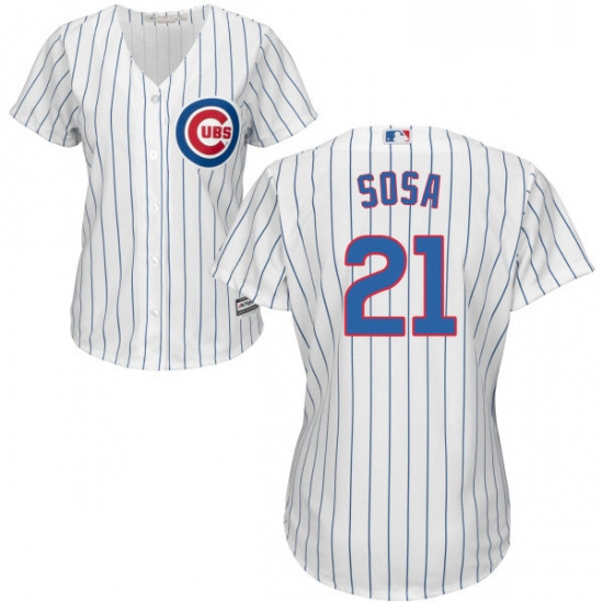 Womens Majestic Chicago Cubs 21 Sammy Sosa Authentic White Home Cool Base MLB Jersey