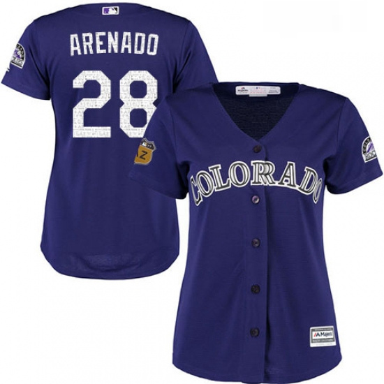 Womens Majestic Colorado Rockies 28 Nolan Arenado Authentic Purple 2017 Spring Training Cool Base ML