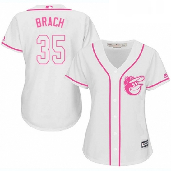 Womens Majestic Baltimore Orioles 35 Brad Brach Authentic White Fashion Cool Base MLB Jersey