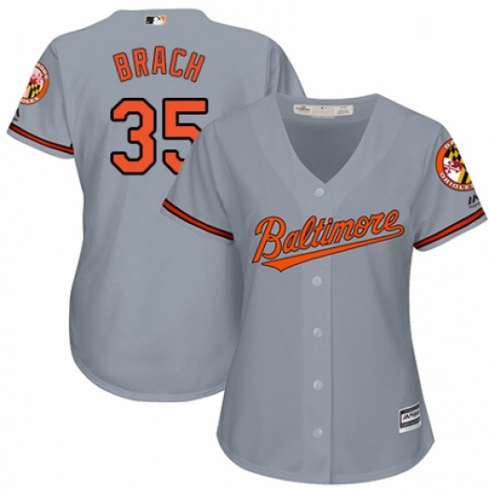 Womens Majestic Baltimore Orioles 35 Brad Brach Replica Grey Road Cool Base MLB Jersey