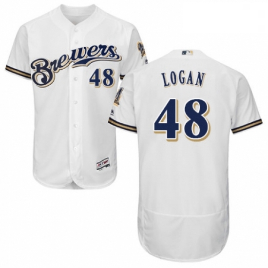 Mens Majestic Milwaukee Brewers 48 Boone Logan Navy Blue Alternate Flex Base Authentic Collection ML