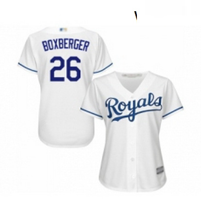 Womens Kansas City Royals 26 Brad Boxberger Replica White Home Cool Base Baseball Jersey