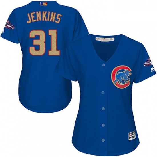 Womens Majestic Chicago Cubs 31 Fergie Jenkins Authentic Royal Blue 2017 Gold Champion MLB Jersey