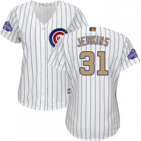 Womens Majestic Chicago Cubs 31 Fergie Jenkins Authentic White 2017 Gold Program MLB Jersey