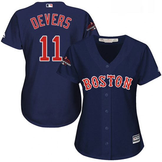 Womens Majestic Boston Red Sox 11 Rafael Devers Authentic Navy Blue Alternate Road 2018 World Series