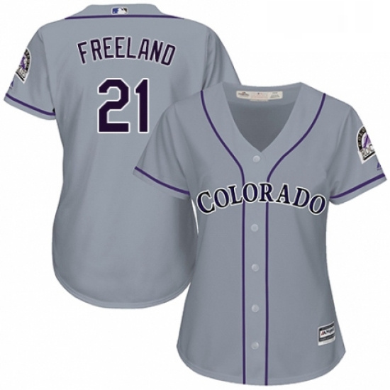 Womens Majestic Colorado Rockies 21 Kyle Freeland Replica Grey Road Cool Base MLB Jersey