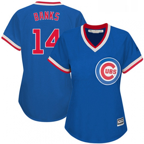 Womens Majestic Chicago Cubs 14 Ernie Banks Replica Royal Blue Cooperstown MLB Jersey