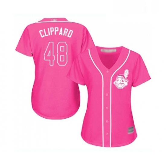 Womens Cleveland Indians 48 Tyler Clippard Replica Pink Fashion 
