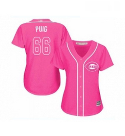 Womens Cincinnati Reds 66 Yasiel Puig Authentic Pink Fashion Coo