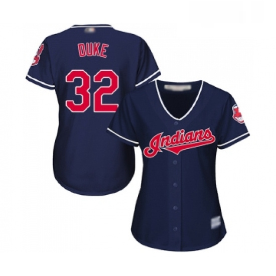 Womens Cleveland Indians 32 Zach Duke Replica Navy Blue Alternate 1 Cool Base Baseball Jersey