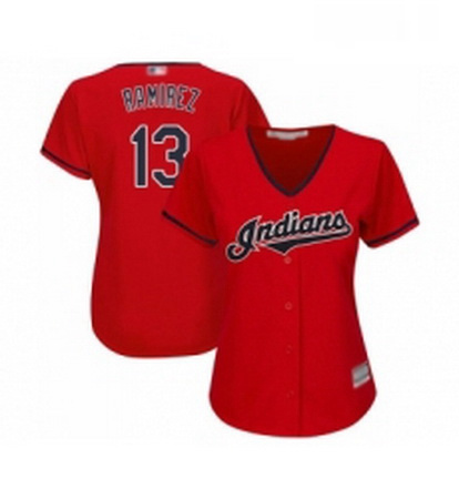 Womens Cleveland Indians 13 Hanley Ramirez Replica Scarlet Alternate 2 Cool Base Baseball Jersey