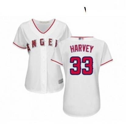 Womens Los Angeles Angels of Anaheim 33 Matt Harvey Replica White Home Cool Base Baseball Jersey