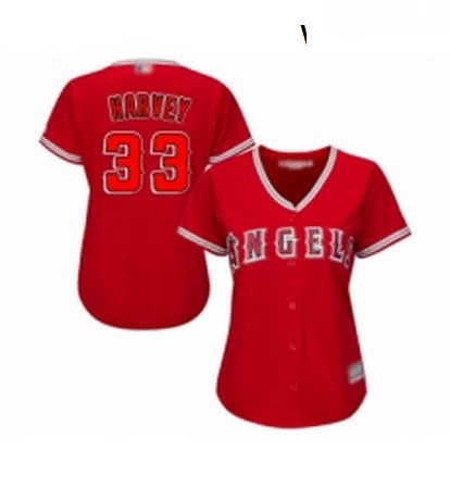 Womens Los Angeles Angels of Anaheim 33 Matt Harvey Replica Red Alternate Baseball Jersey