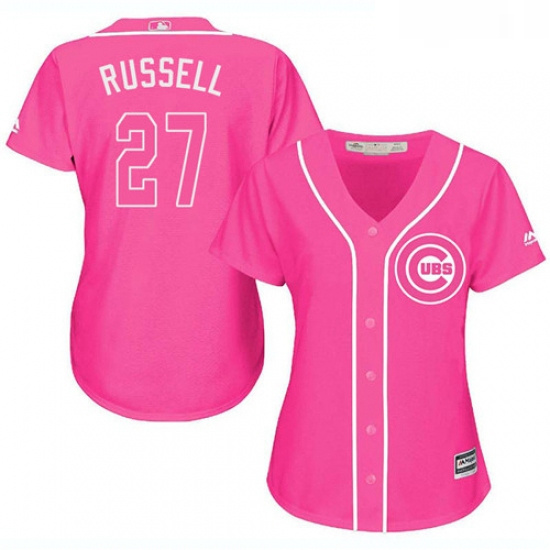 Womens Majestic Chicago Cubs 27 Addison Russell Replica Pink Fas