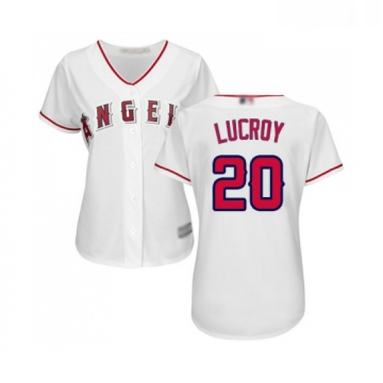 Womens Los Angeles Angels of Anaheim 20 Jonathan Lucroy Replica White Home Cool Base Baseball Jersey