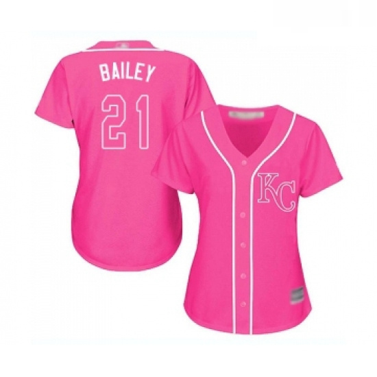 Womens Kansas City Royals 21 Homer Bailey Replica Pink Fashion Cool Base Baseball Jersey