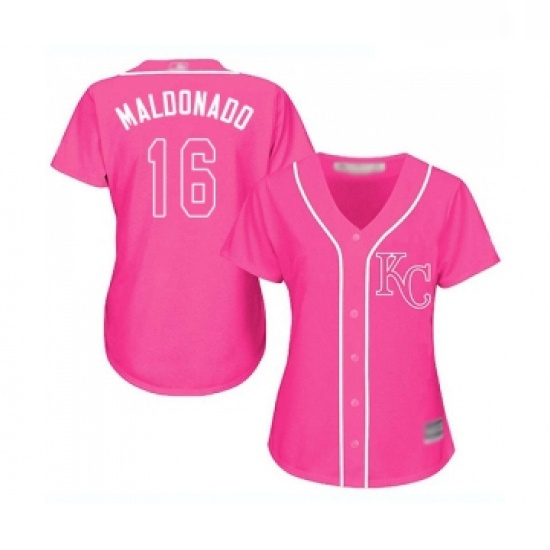 Womens Kansas City Royals 16 Martin Maldonado Replica Pink Fashion Cool Base Baseball Jersey