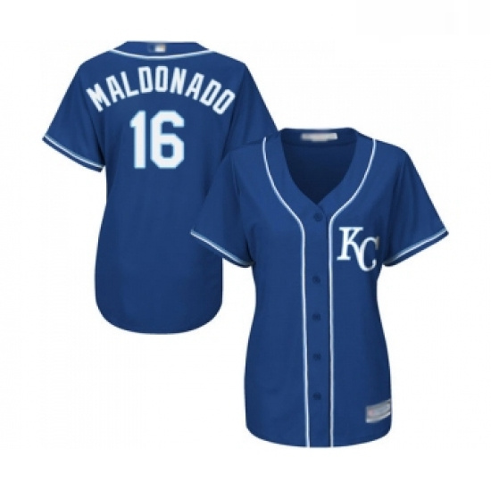 Womens Kansas City Royals 16 Martin Maldonado Replica Blue Alternate 2 Cool Base Baseball Jersey