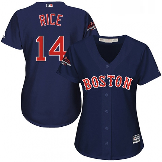 Womens Majestic Boston Red Sox 14 Jim Rice Authentic Navy Blue Alternate Road 2018 World Series Cham