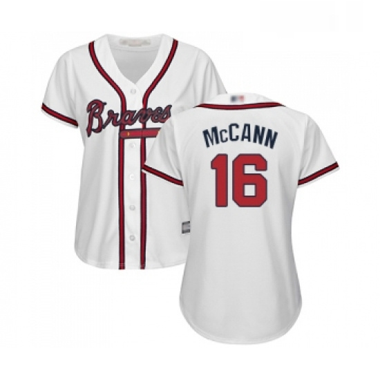 Womens Atlanta Braves 16 Brian McCann Replica White Home Cool Base Baseball Jersey