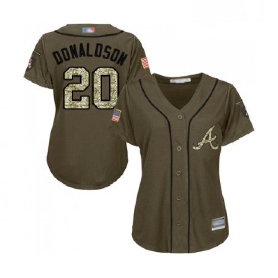 Womens Atlanta Braves 20 Josh Donaldson Authentic Green Salute t