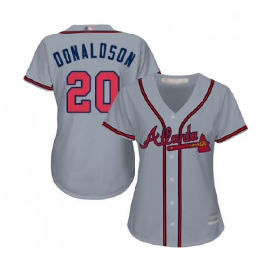 Womens Atlanta Braves 20 Josh Donaldson Replica Grey Road Cool Base Baseball Jersey