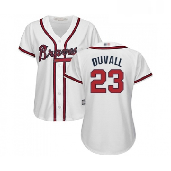 Womens Atlanta Braves 23 Adam Duvall Replica White Home Cool Base Baseball Jersey