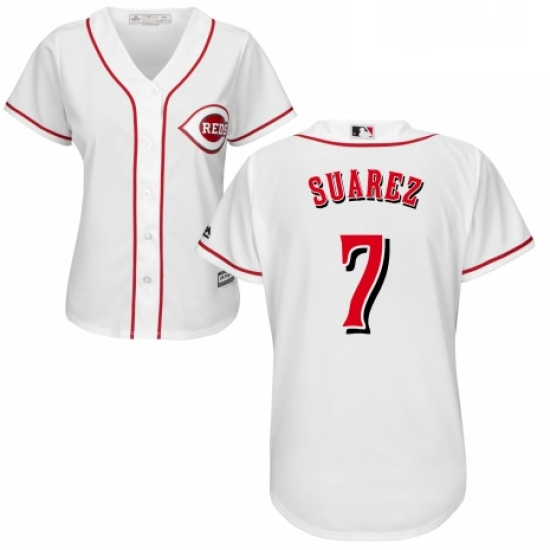 Womens Majestic Cincinnati Reds 7 Eugenio Suarez Authentic White Home Cool Base MLB Jersey