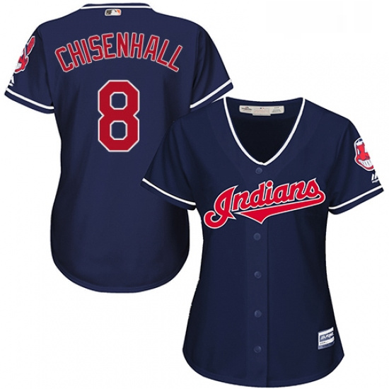 Womens Majestic Cleveland Indians 8 Lonnie Chisenhall Authentic Navy Blue Alternate 1 Cool Base MLB 