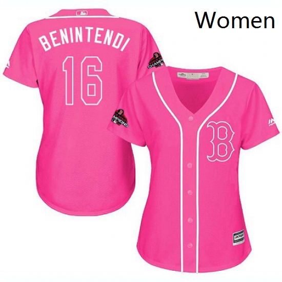 Womens Majestic Boston Red Sox 16 Andrew Benintendi Authentic Pink Fashion 2018 World Series Champio