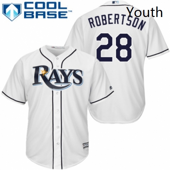 Youth Majestic Tampa Bay Rays 28 Daniel Robertson Replica White Home Cool Base MLB Jersey