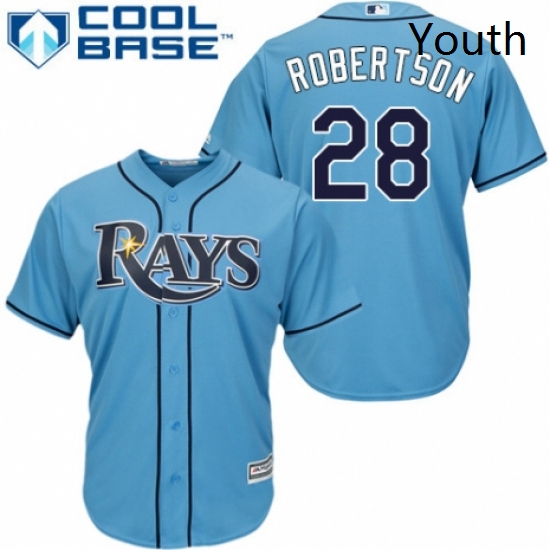 Youth Majestic Tampa Bay Rays 28 Daniel Robertson Authentic Light Blue Alternate 2 Cool Base MLB Jer