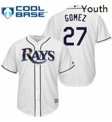 Youth Majestic Tampa Bay Rays 27 Carlos Gomez Replica White Home Cool Base MLB Jersey