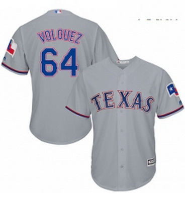 Youth Majestic Texas Rangers 64 Edinson Volquez Authentic Grey Road Cool Base MLB Jersey