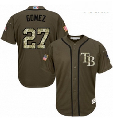 Youth Majestic Tampa Bay Rays 27 Carlos Gomez Authentic Green Salute to Service MLB Jersey