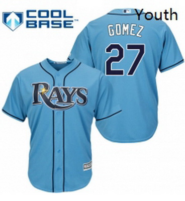 Youth Majestic Tampa Bay Rays 27 Carlos Gomez Authentic Light Blue Alternate 2 Cool Base MLB Jersey