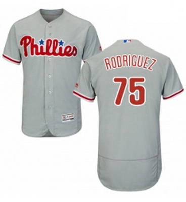 Mens Majestic Philadelphia Phillies 75 Francisco Rodriguez Grey Road Flex Base Authentic Collection 