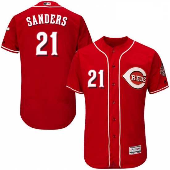 Mens Majestic Cincinnati Reds 21 Reggie Sanders Red Alternate Flex Base Authentic Collection MLB Jer