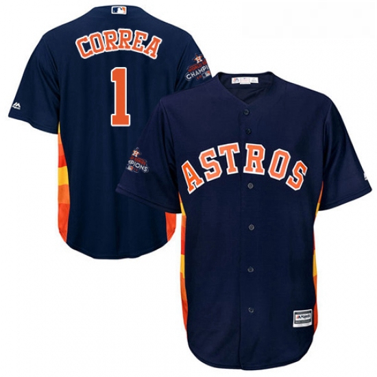 Youth Majestic Houston Astros 1 Carlos Correa Replica Navy Blue Alternate 2017 World Series Champion