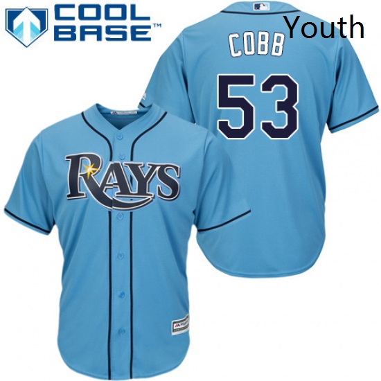 Youth Majestic Tampa Bay Rays 53 Alex Cobb Replica Light Blue Alternate 2 Cool Base MLB Jersey