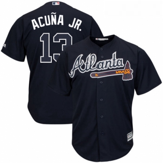 Youth Atlanta Braves 13 Ronald Acua Jr Majestic Navy Alternate Official Cool Base Player Jersey