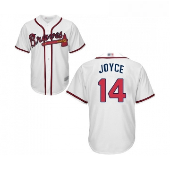 Youth Atlanta Braves 14 Matt Joyce Replica White Home Cool Base Baseball Jersey