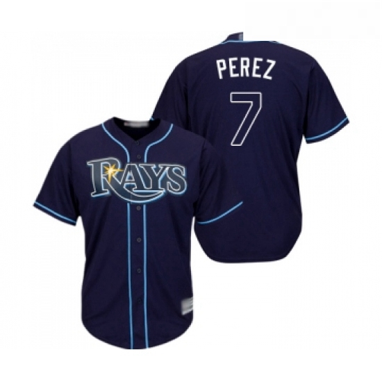 Youth Tampa Bay Rays 7 Michael Perez Replica Navy Blue Alternate Cool Base Baseball Jersey