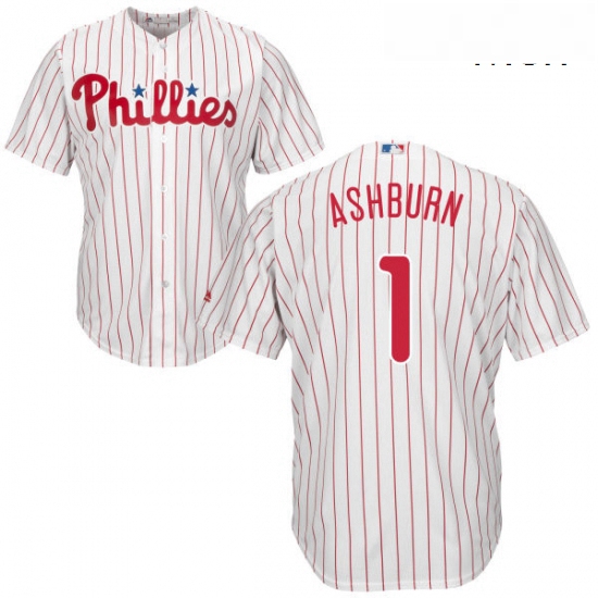 Mens Majestic Philadelphia Phillies 1 Richie Ashburn Replica WhiteRed Strip Home Cool Base MLB Jerse