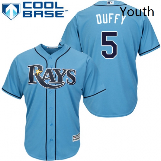 Youth Majestic Tampa Bay Rays 5 Matt Duffy Replica Light Blue Al