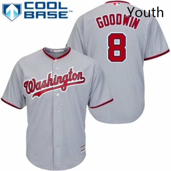 Youth Majestic Washington Nationals 8 Brian Goodwin Authentic Grey Road Cool Base MLB Jersey